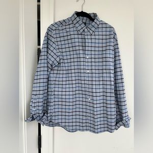 J Crew Blue Light Blue Plaid Slim Flex Oxford Sz Large